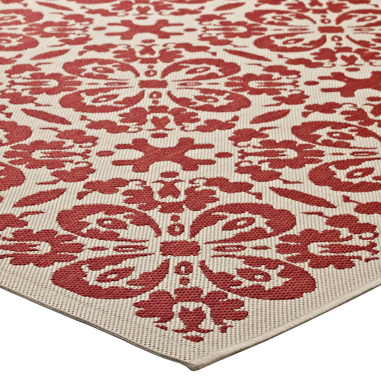 Aubrea Blossom Indoor | Outdoor 5x8 Area Rug, Red & Beige
