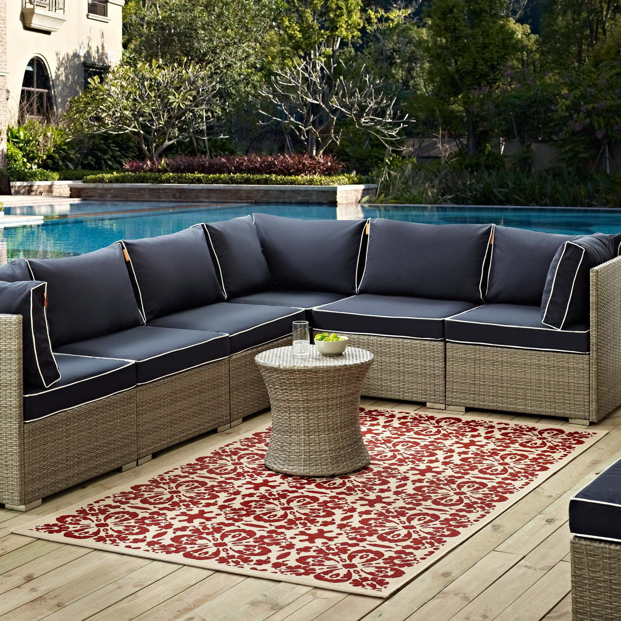 Aubrea Blossom Indoor | Outdoor 5x8 Area Rug, Red & Beige