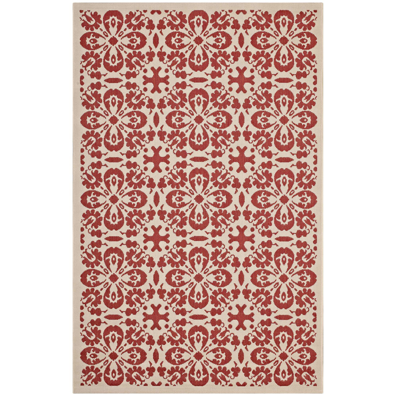 Aubrea Blossom Indoor | Outdoor 9x12 Area Rug, Red & Beige