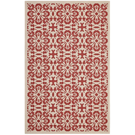 Aubrea Blossom Indoor | Outdoor 9x12 Area Rug, Red & Beige