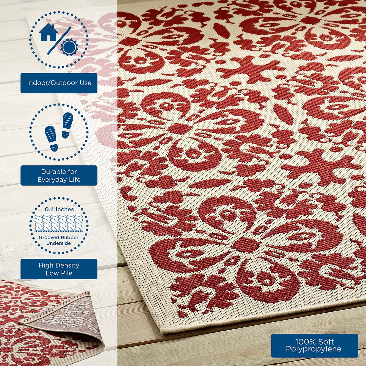 Aubrea Blossom Indoor | Outdoor 9x12 Area Rug, Red & Beige