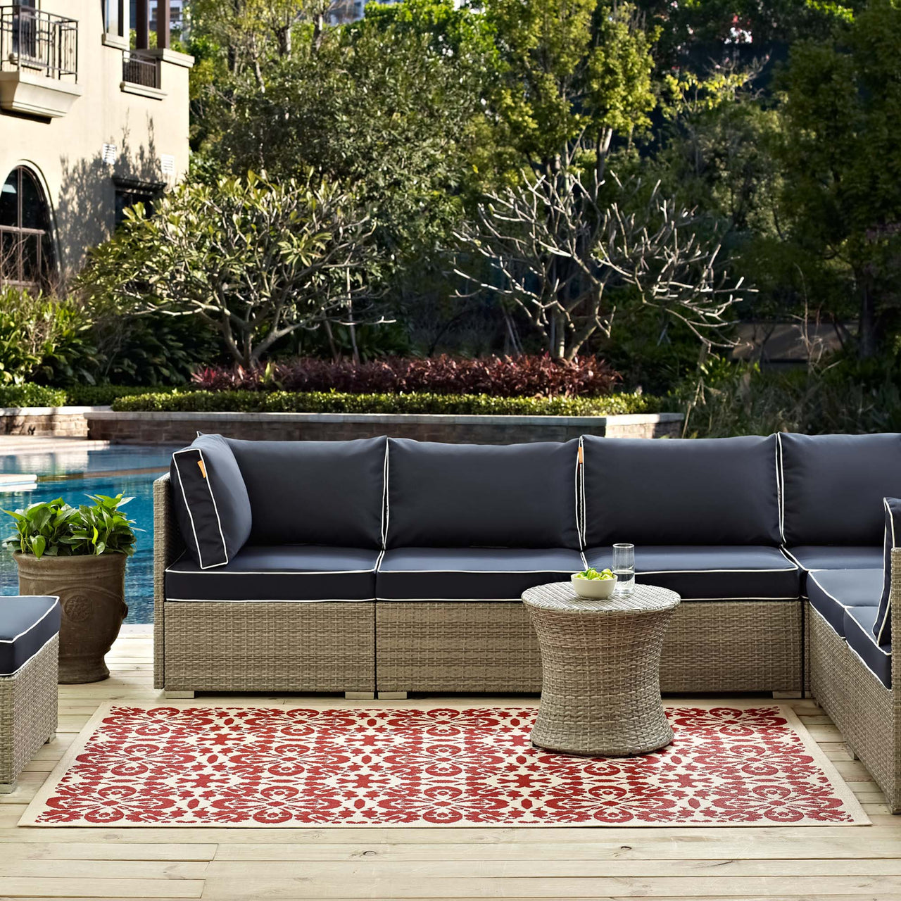 Aubrea Blossom Indoor | Outdoor 9x12 Area Rug, Red & Beige