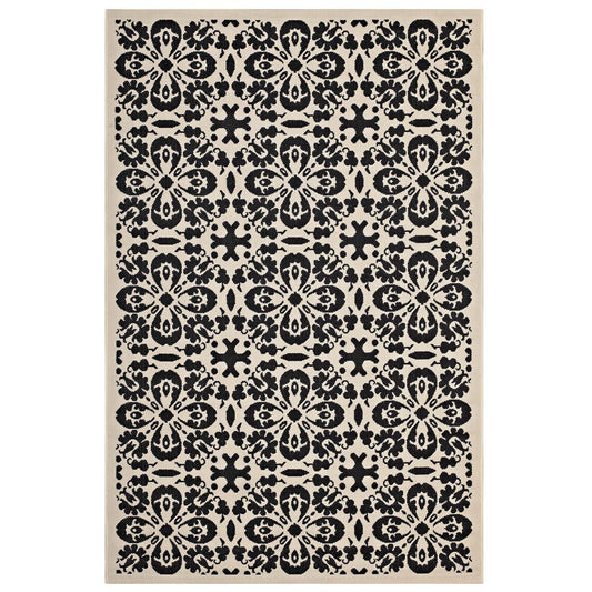 Aubrea Blossom Indoor | Outdoor 4x6 Area Rug, Black & Beige