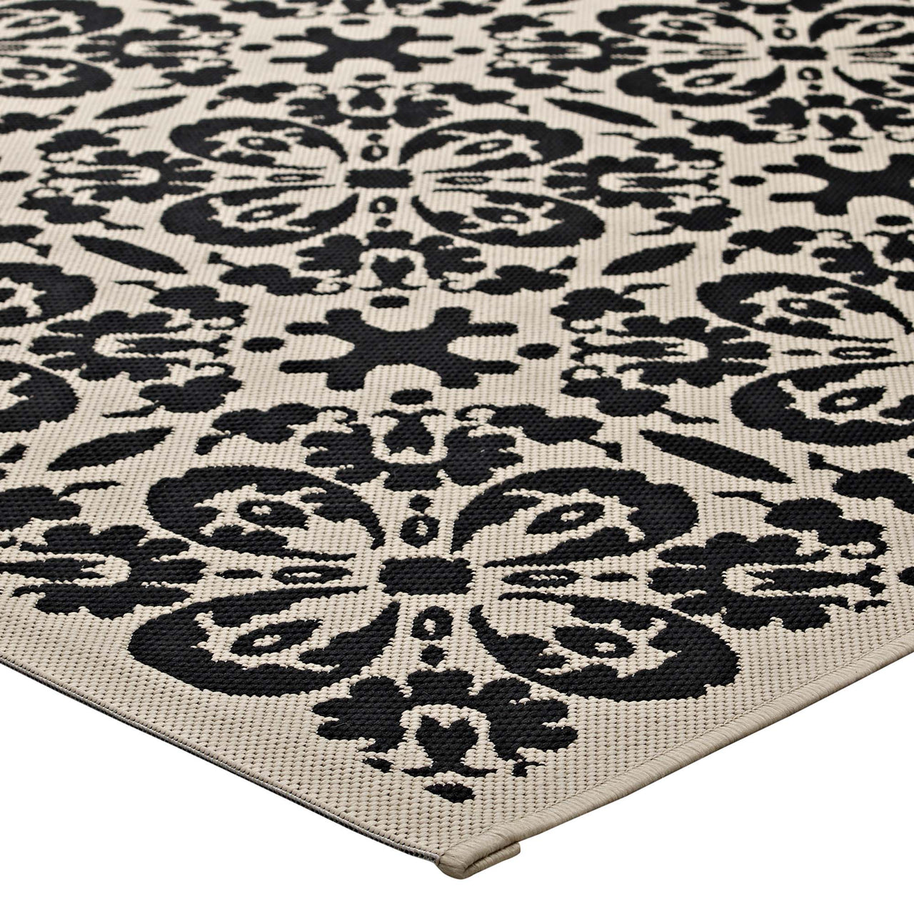 Aubrea Blossom Indoor | Outdoor 4x6 Area Rug, Black & Beige