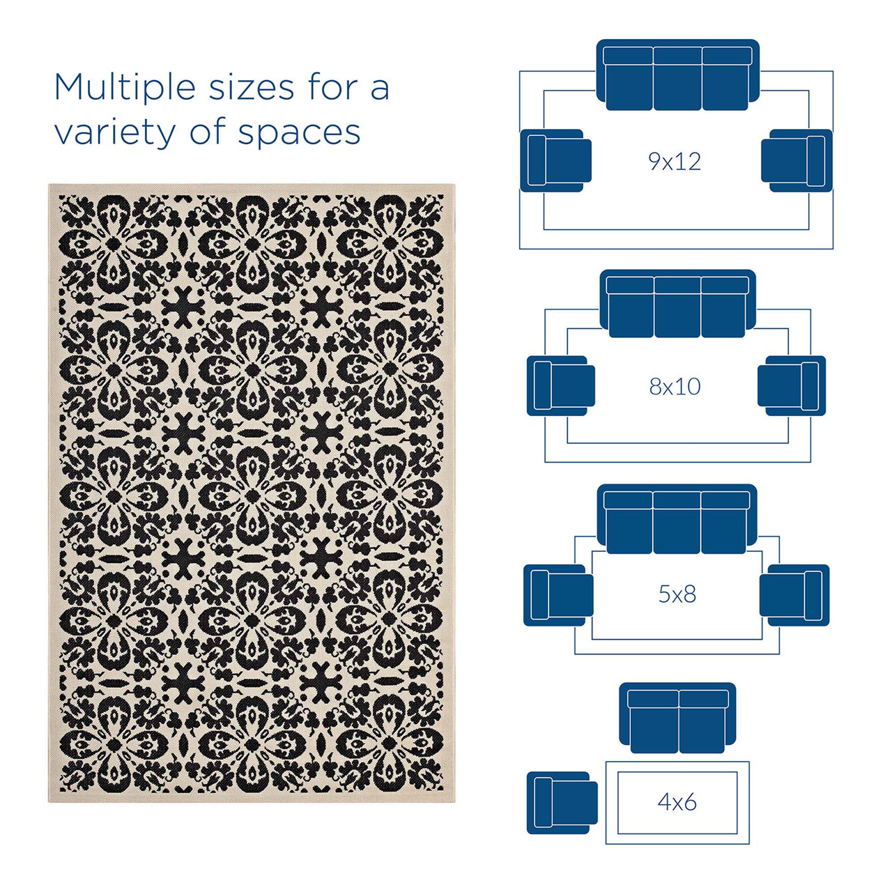 Aubrea Blossom Indoor | Outdoor 4x6 Area Rug, Black & Beige