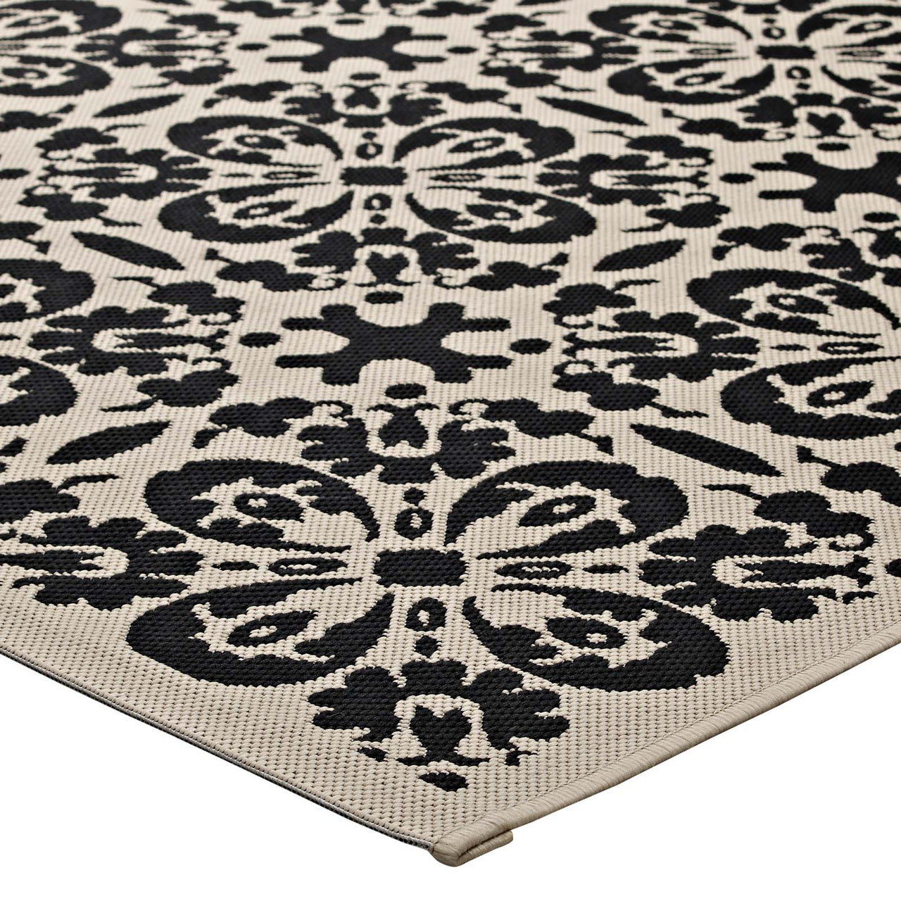 Aubrea Blossom Indoor | Outdoor 5x8 Area Rug, Black & Beige