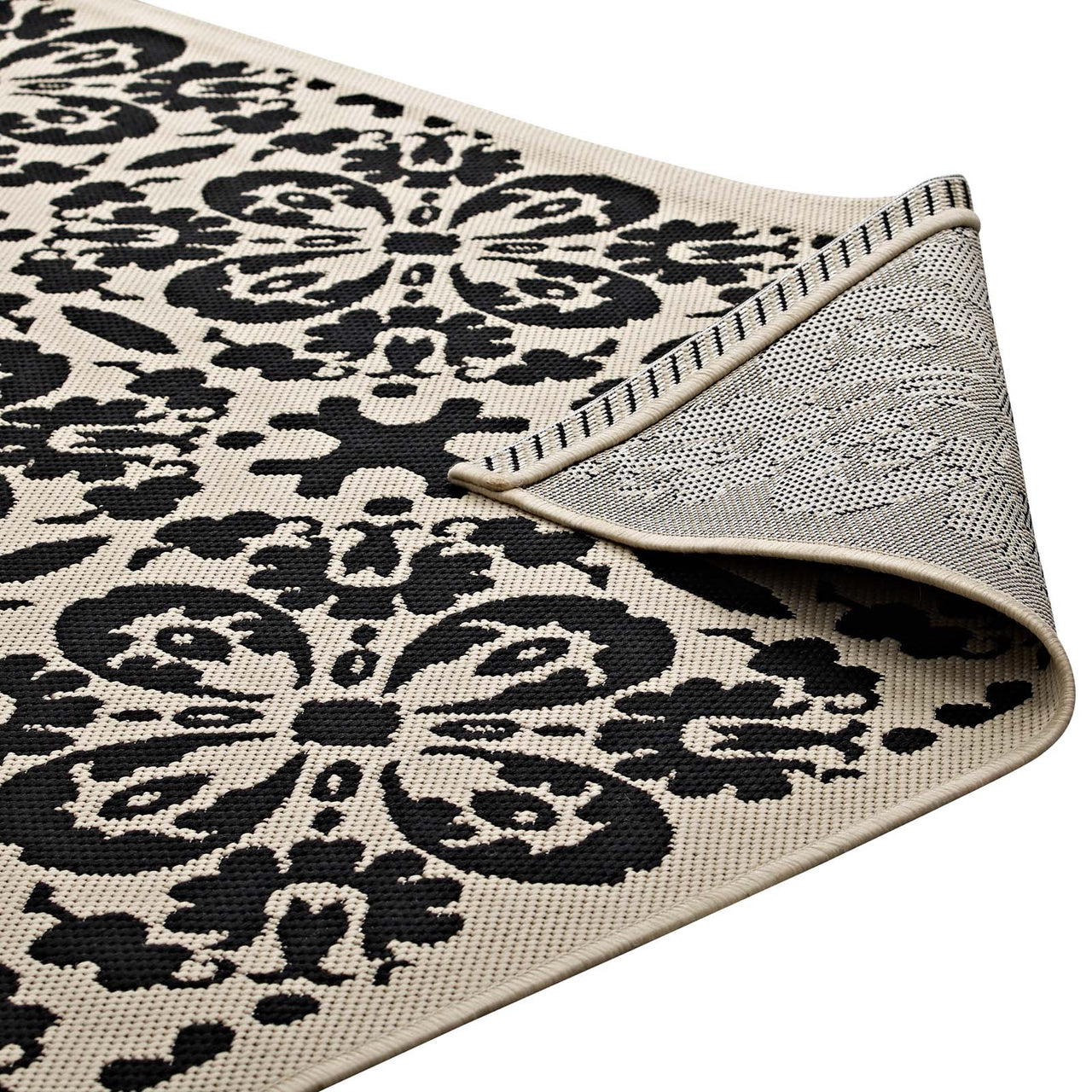 Aubrea Blossom Indoor | Outdoor 5x8 Area Rug, Black & Beige