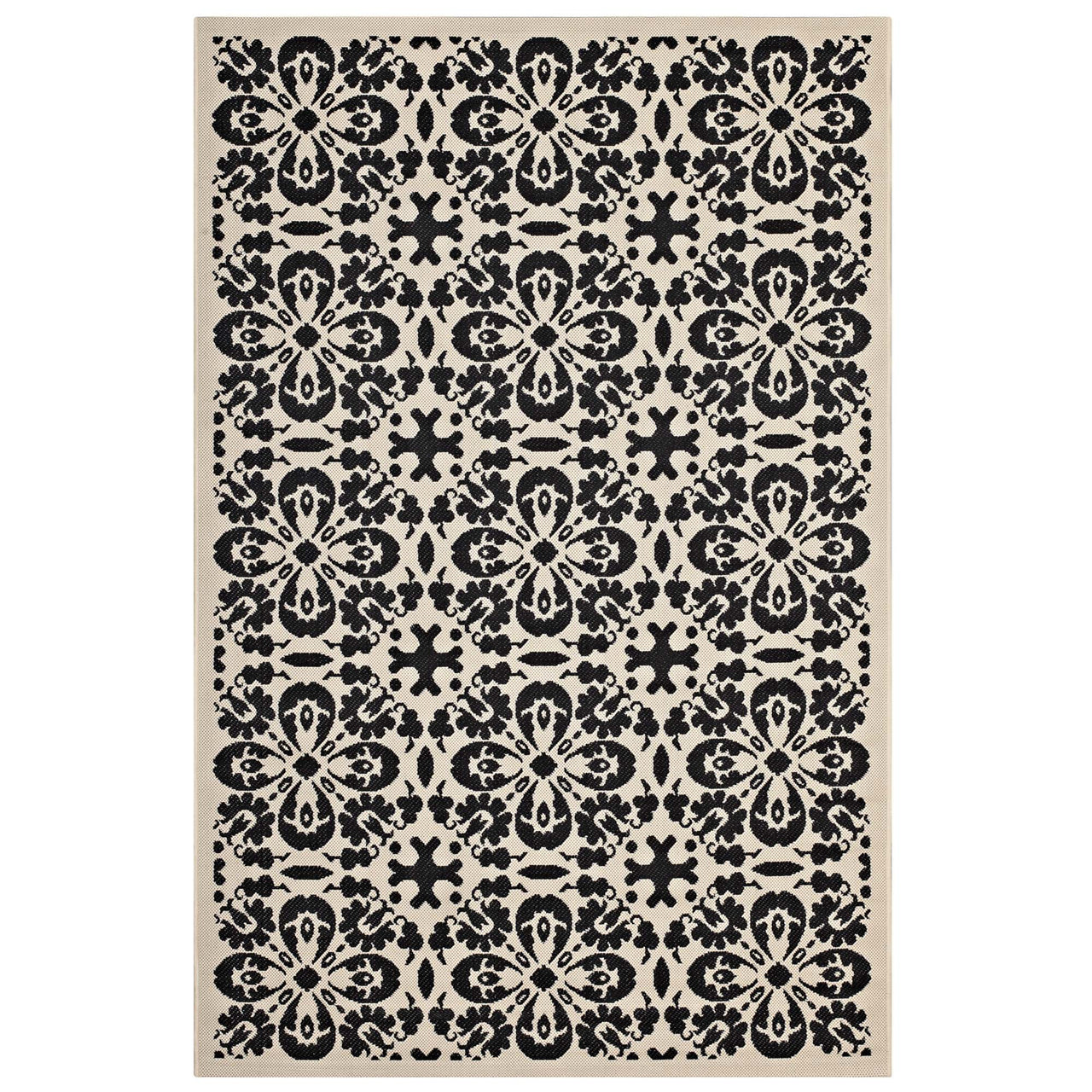 Aubrea Blossom Indoor | Outdoor 9x12 Area Rug, Black & Beige