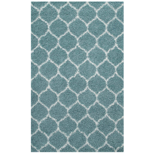 Perforated Barrier 5x8 Shag Area Rug, Aqua Blue & Ivory