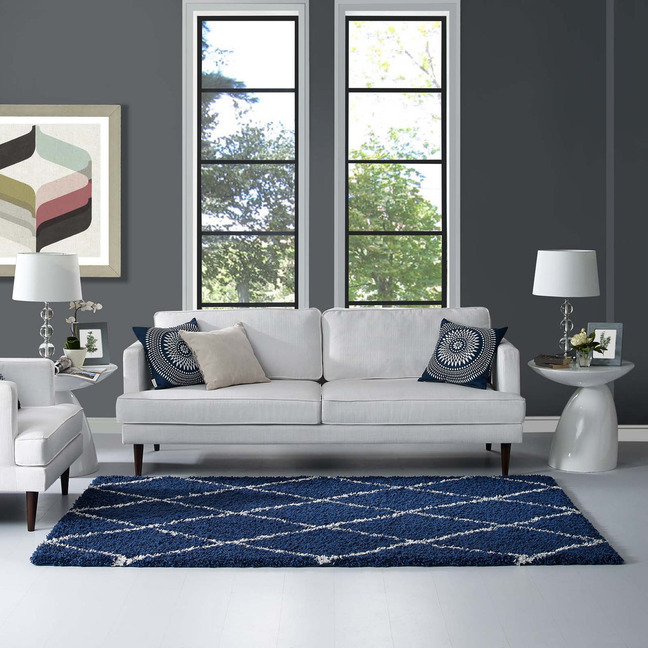 Winter Crystals 5x8 Shag Area Rug, Navy & Ivory