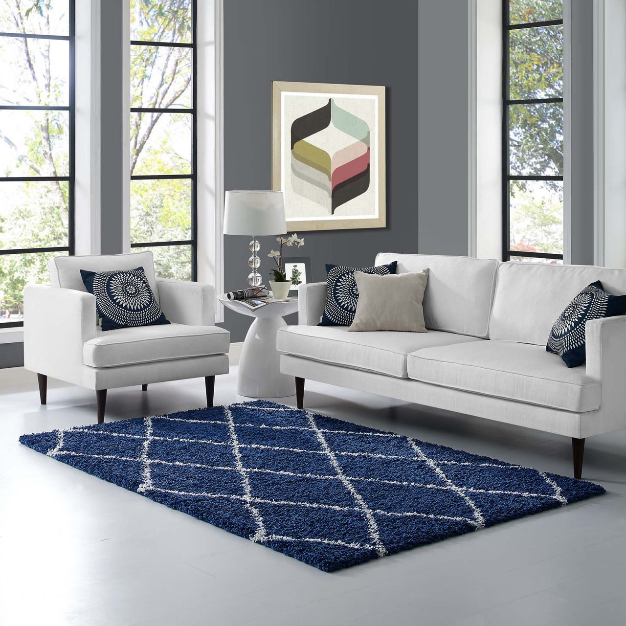Winter Crystals 5x8 Shag Area Rug, Navy & Ivory