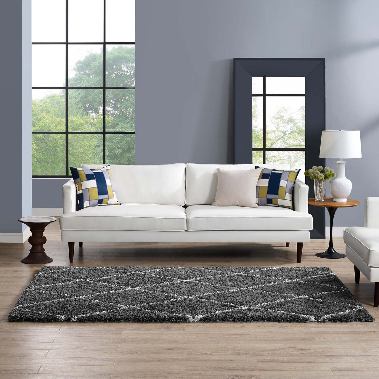 Winter Crystals 5x8 Shag Area Rug, Dark Gray & Ivory