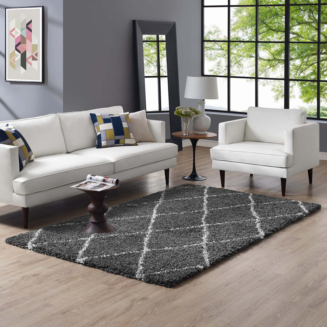 Winter Crystals 5x8 Shag Area Rug, Dark Gray & Ivory