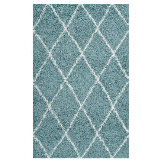 Winter Crystals 5x8 Shag Area Rug, Aqua Blue & Ivory