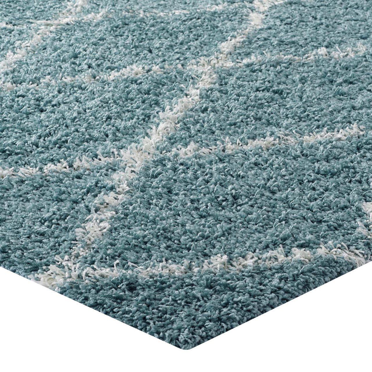 Winter Crystals 5x8 Shag Area Rug, Aqua Blue & Ivory