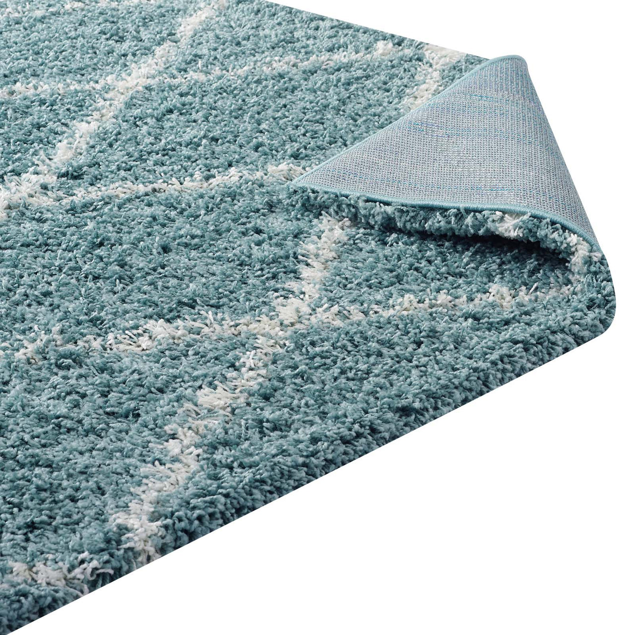Winter Crystals 5x8 Shag Area Rug, Aqua Blue & Ivory