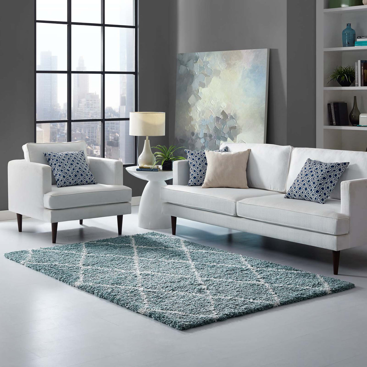 Winter Crystals 5x8 Shag Area Rug, Aqua Blue & Ivory