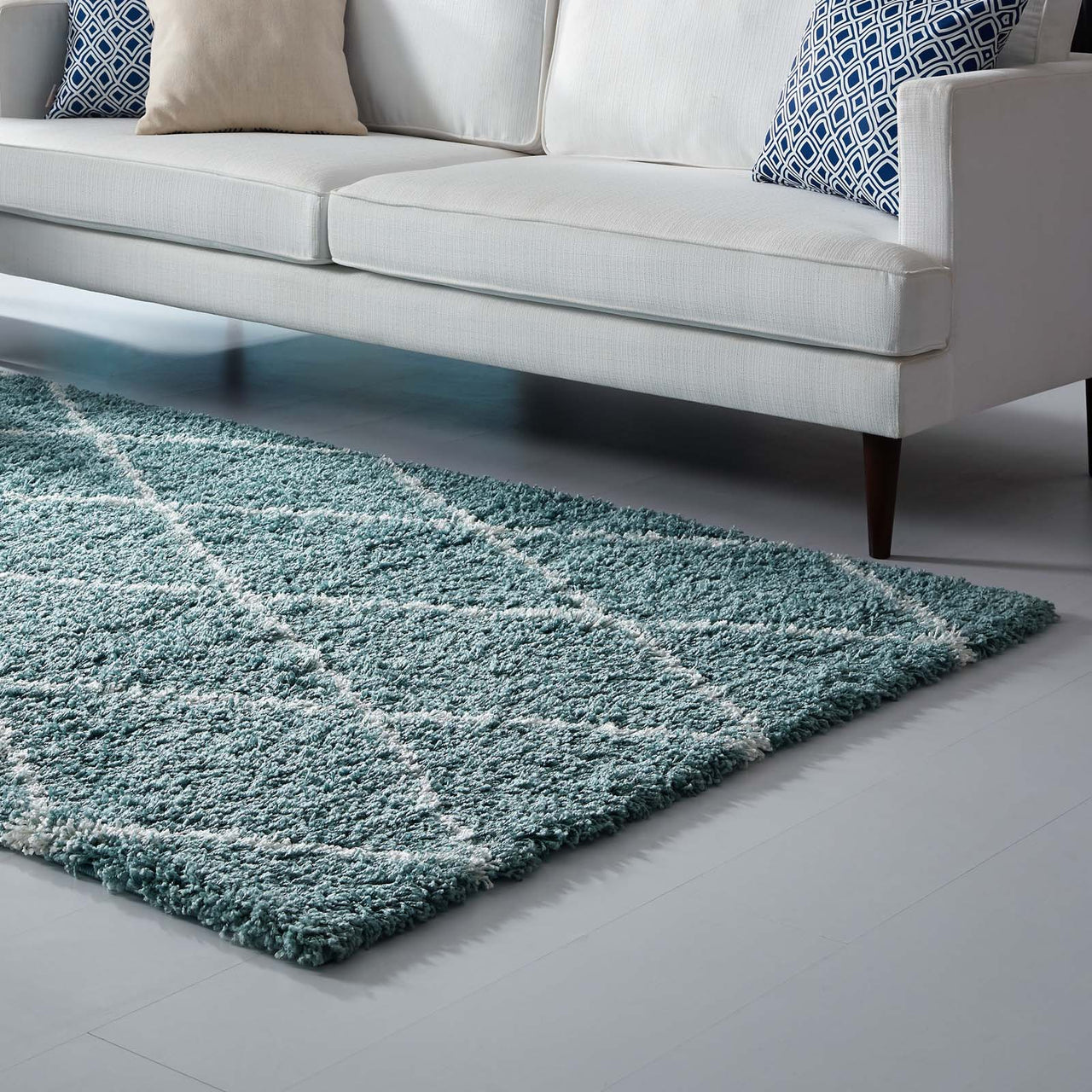 Winter Crystals 8x10 Shag Area Rug, Aqua Blue & Ivory
