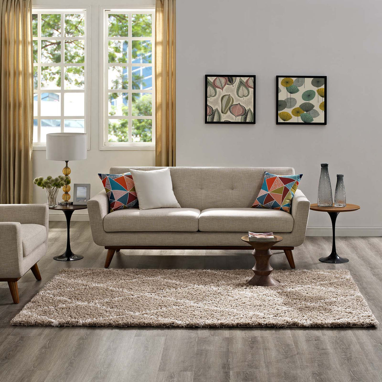 Winter Crystals 5x8 Shag Area Rug, Beige & Ivory