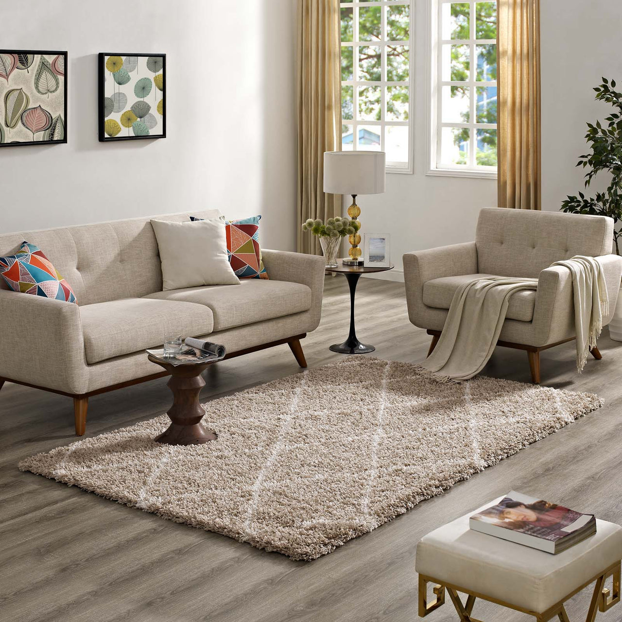 Winter Crystals 5x8 Shag Area Rug, Beige & Ivory