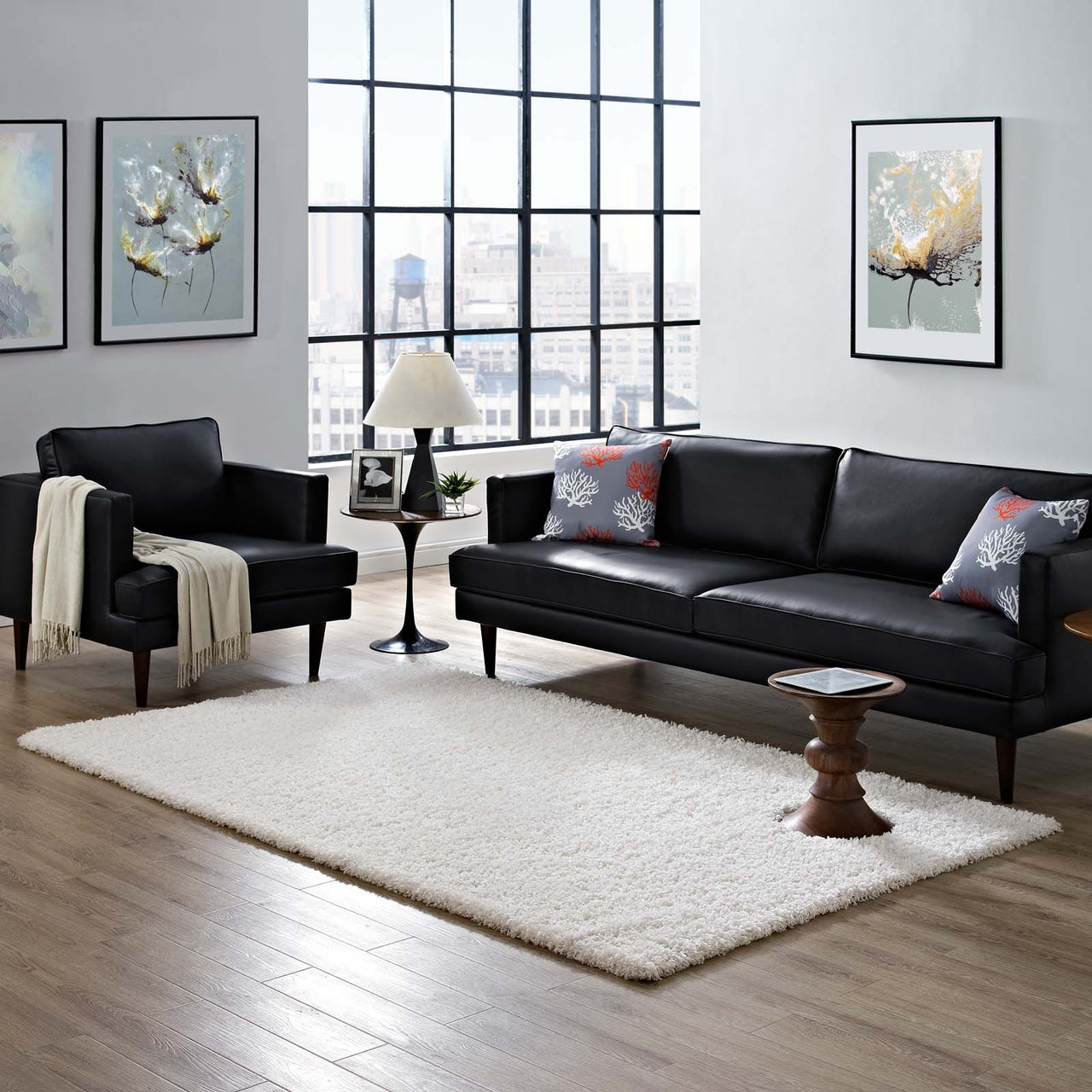 Skara 5x8 Shag Area Rug, Ivory & White