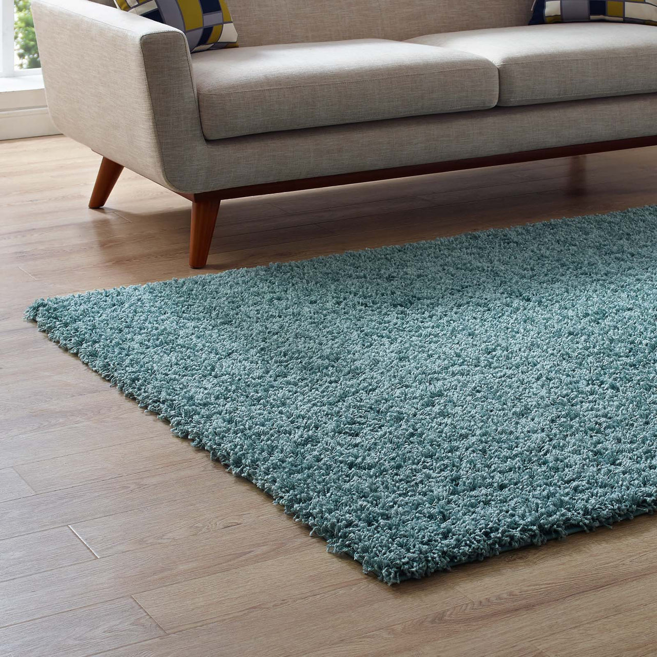 Skara 8x10 Shag Area Rug, Aqua Blue & Ivory