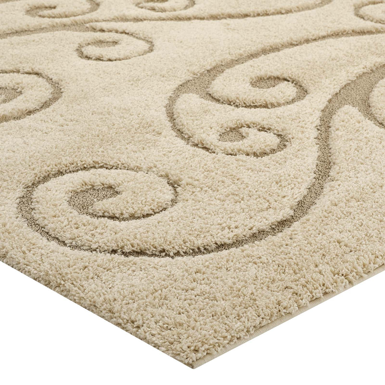 Floriva Unfurl Shag 5x8 Area Rug, Cream & Beige