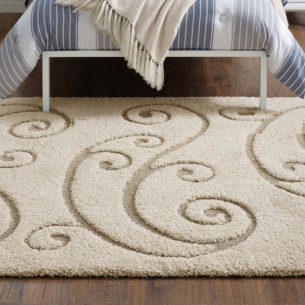 Floriva Unfurl Shag 5x8 Area Rug, Cream & Beige