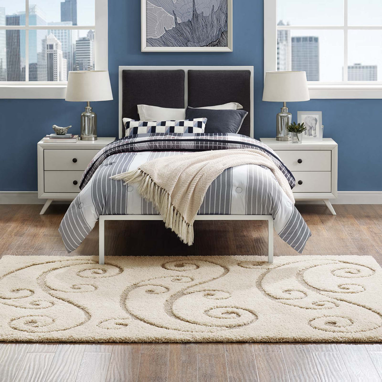 Floriva Unfurl Shag 8x10 Area Rug, Cream & Beige