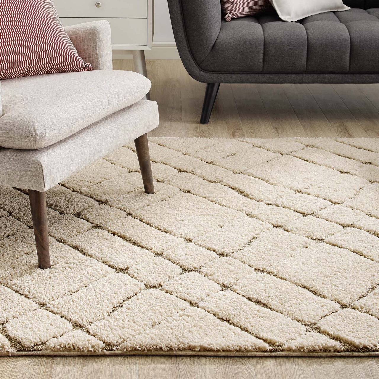 Floriva Alignment Shag 5x8 Area Rug, Cream & Beige