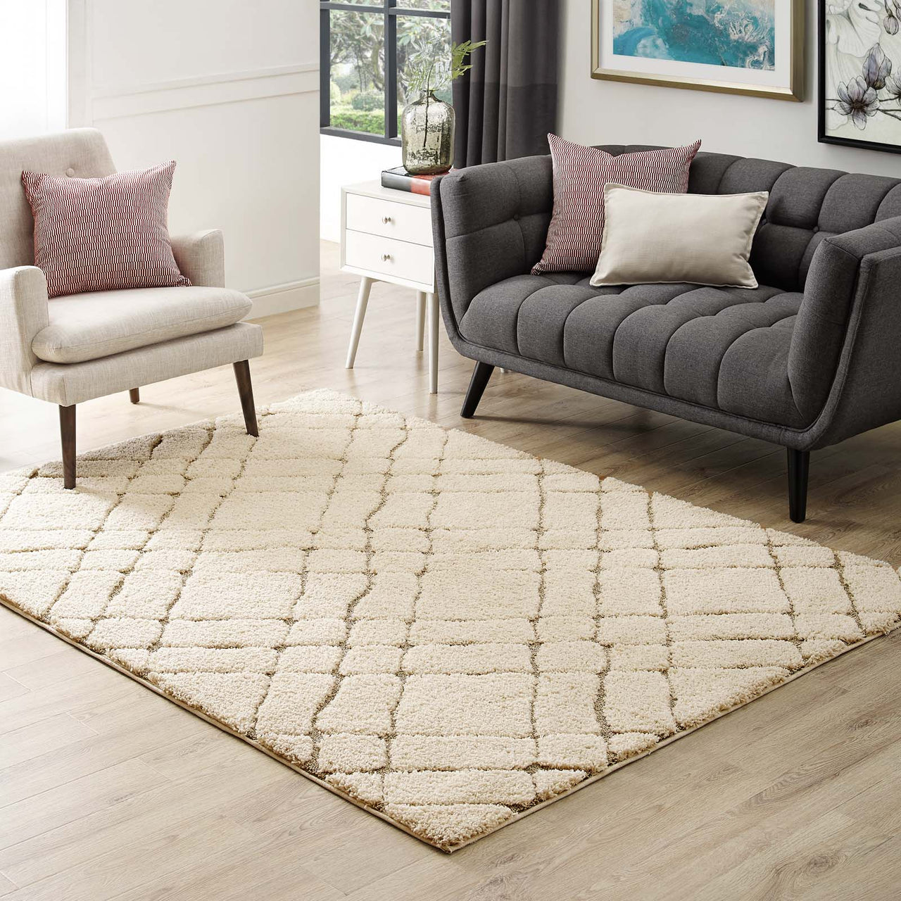 Floriva Alignment Shag 5x8 Area Rug, Cream & Beige