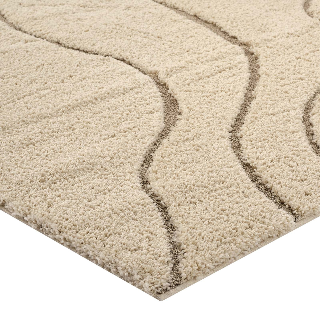 Floriva Wave Shag 5x8 Area Rug, Cream & Beige