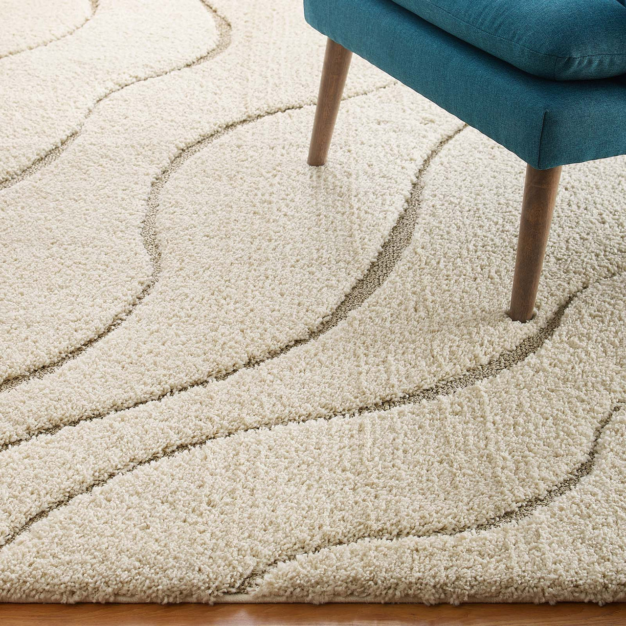 Floriva Wave Shag 5x8 Area Rug, Cream & Beige