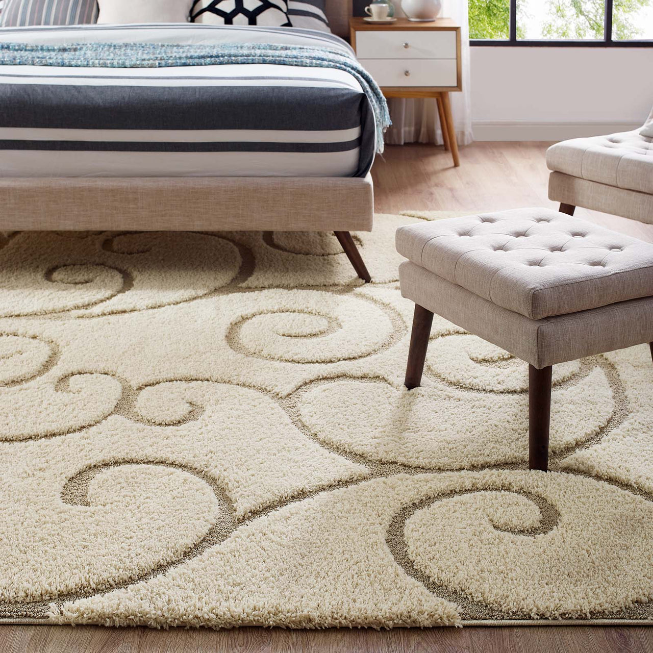 Floriva Wallflower Shag 8x10 Area Rug, Cream & Beige