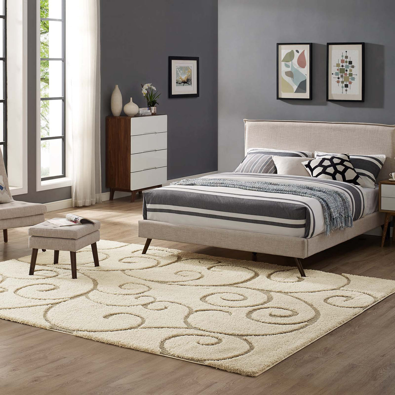Floriva Wallflower Shag 8x10 Area Rug, Cream & Beige