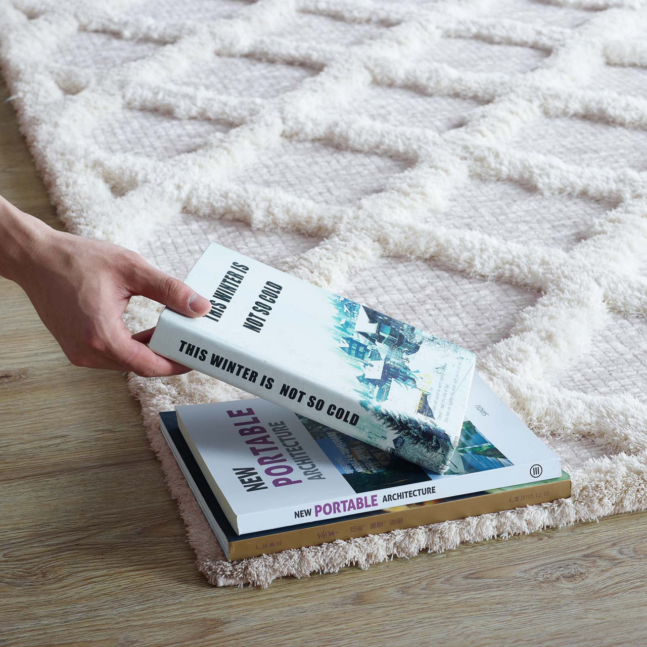 Mischievous Mannerisms Shag 5x8 Area Rug, Ivory & Light Gray