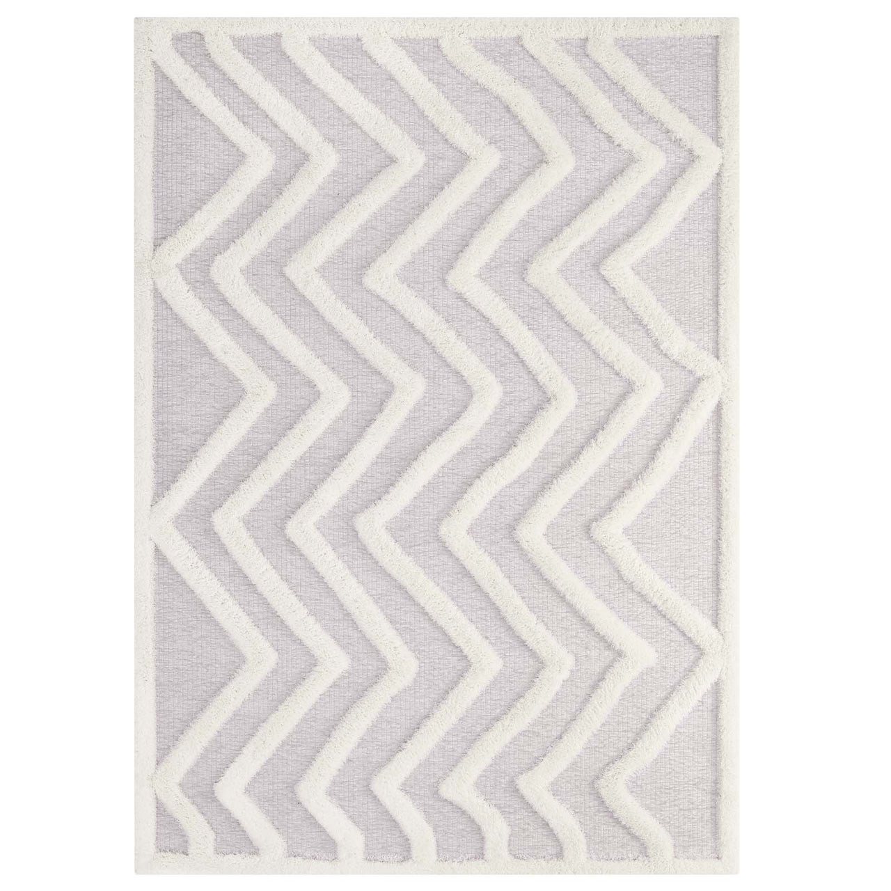 Mischievous Actions Shag 5x8 Area Rug, Ivory & Light Gray
