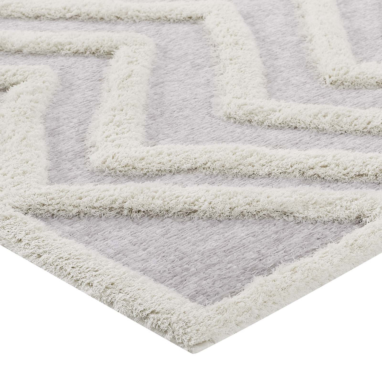 Mischievous Actions Shag 5x8 Area Rug, Ivory & Light Gray