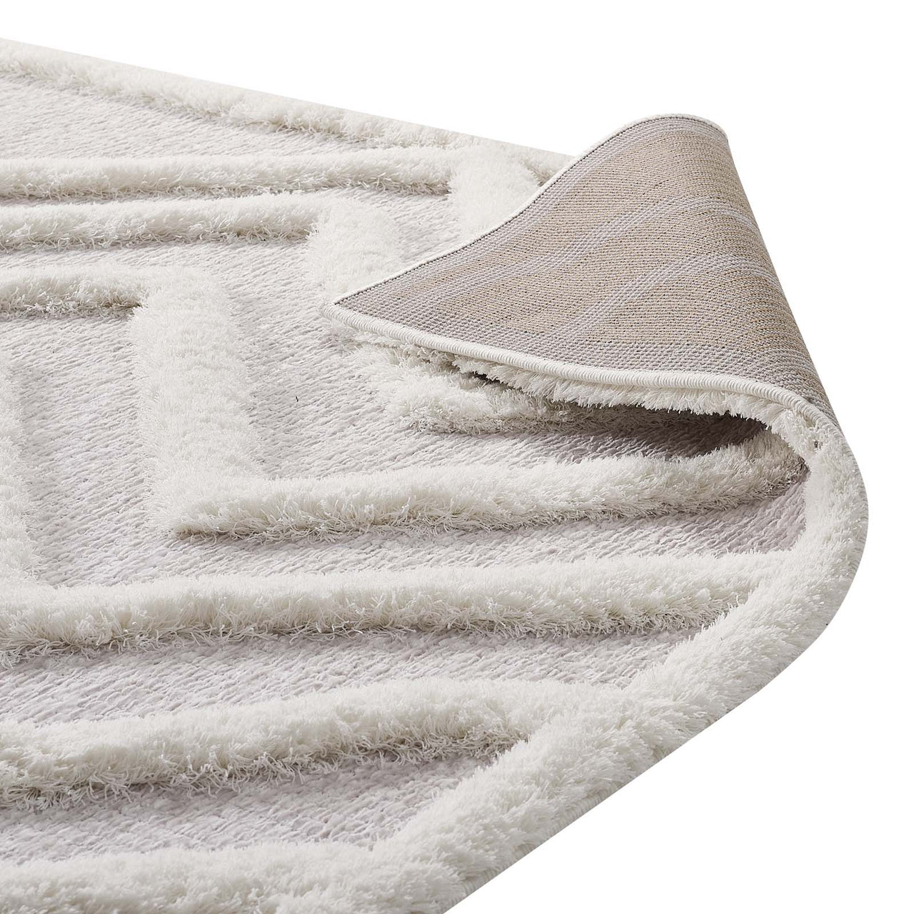 Mischievous Actions Shag 5x8 Area Rug, Ivory & Light Gray