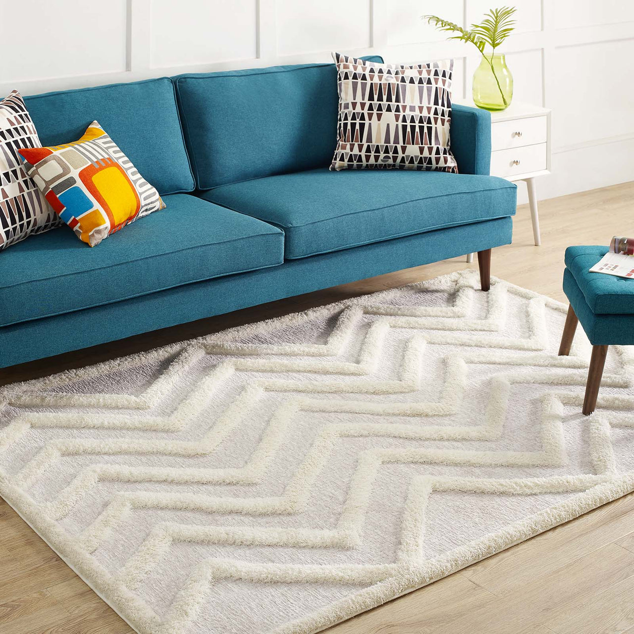 Mischievous Actions Shag 5x8 Area Rug, Ivory & Light Gray