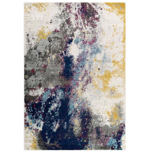 Chakra Celestial Rift 8x10 Area Rug, Blue, Gray, Yellow, Ivory and Pink