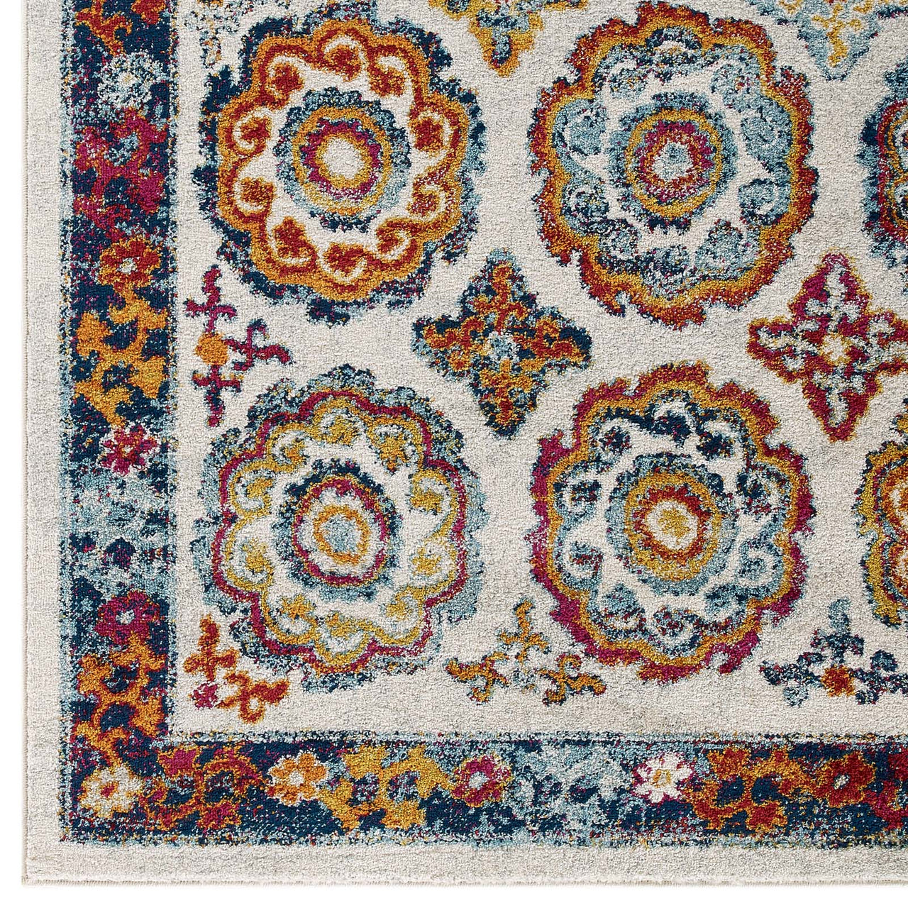Chakra Karmic Contracts 5x8 Area Rug, Ivory, Blue, Red, Orange and Yellow