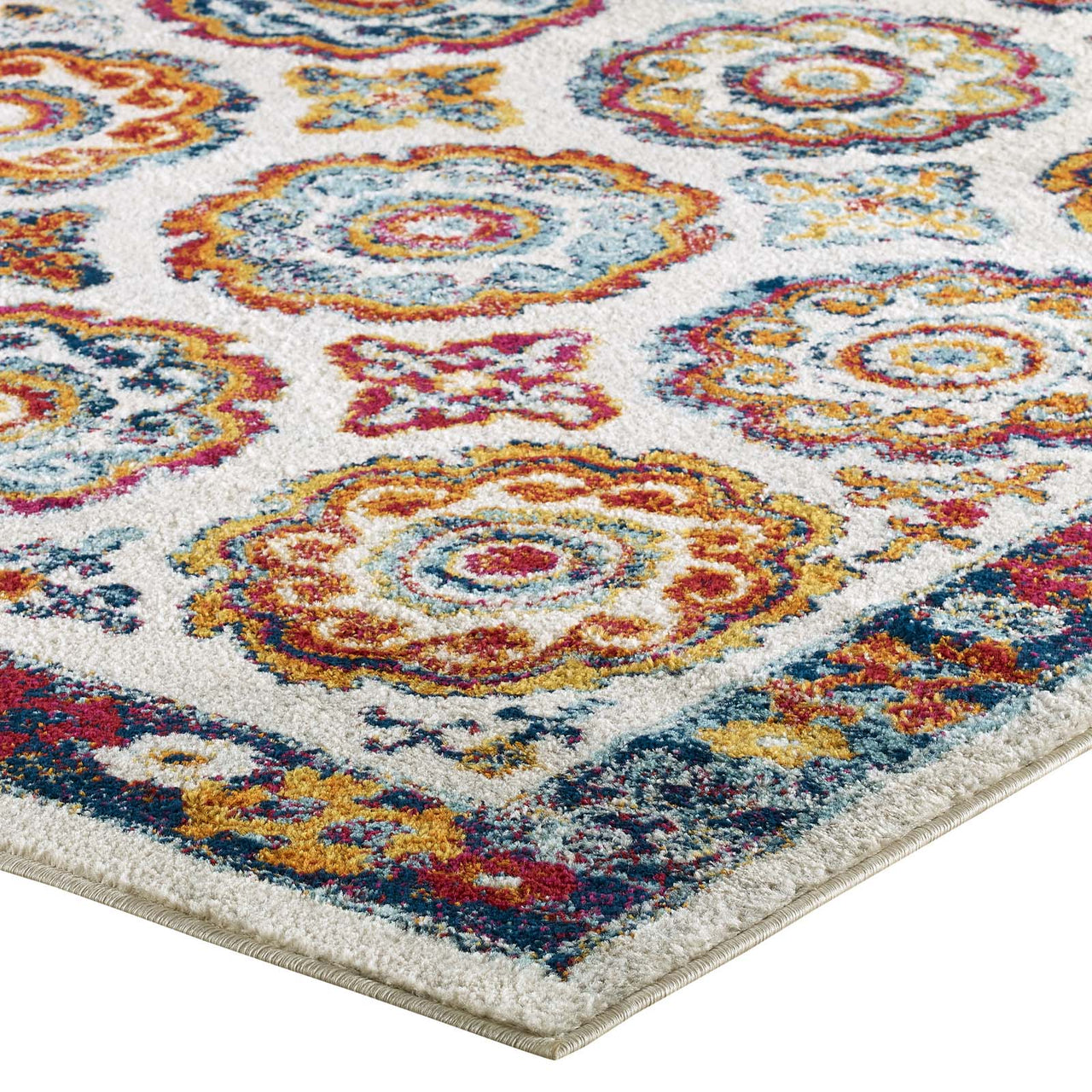 Chakra Karmic Contracts 5x8 Area Rug, Ivory, Blue, Red, Orange and Yellow