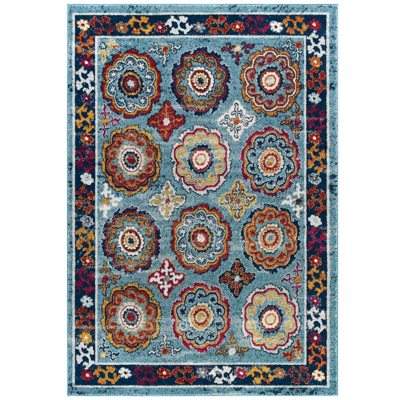 Chakra Karmic Contracts 5x8 Area Rug, Blue, Red, Orange and Yellow