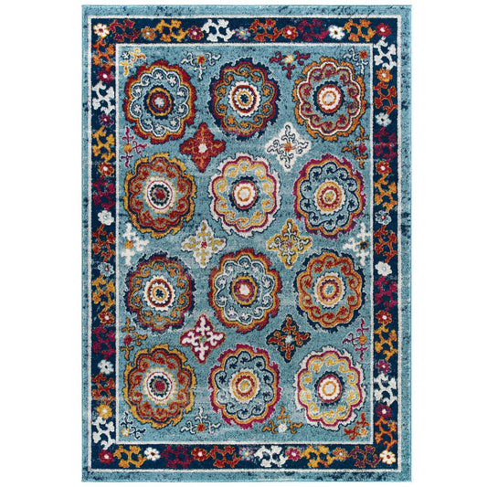 Chakra Karmic Contracts 5x8 Area Rug, Blue, Red, Orange and Yellow