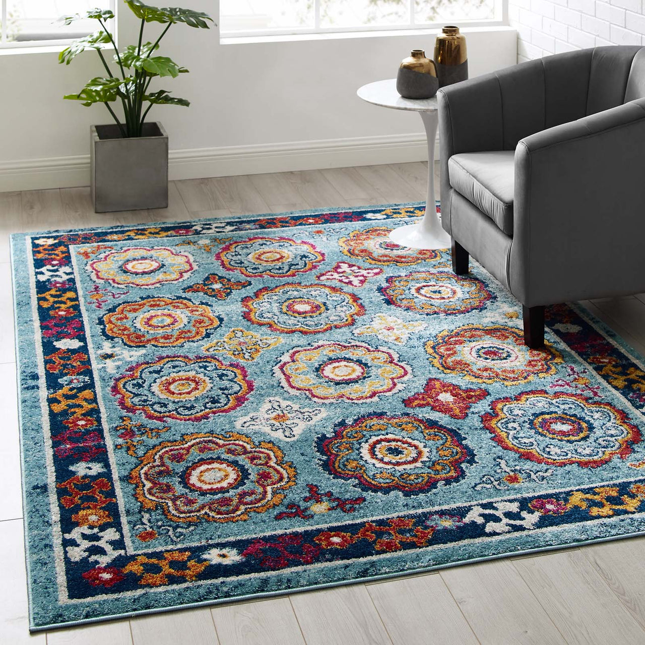 Chakra Karmic Contracts 5x8 Area Rug, Blue, Red, Orange and Yellow
