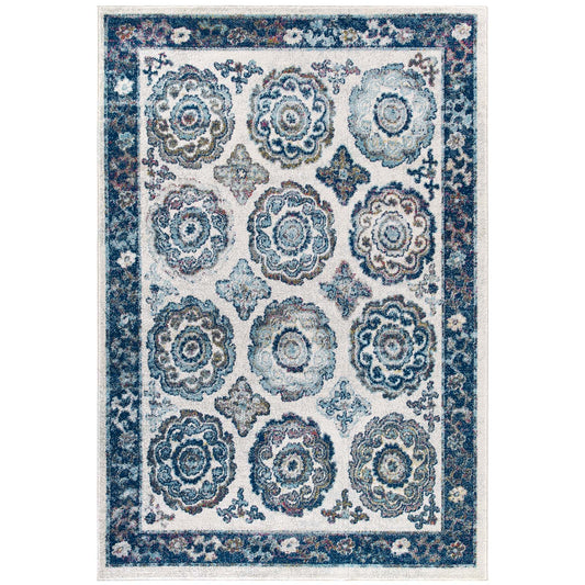 Chakra Karmic Contracts 5x8 Area Rug, Ivory & Blue