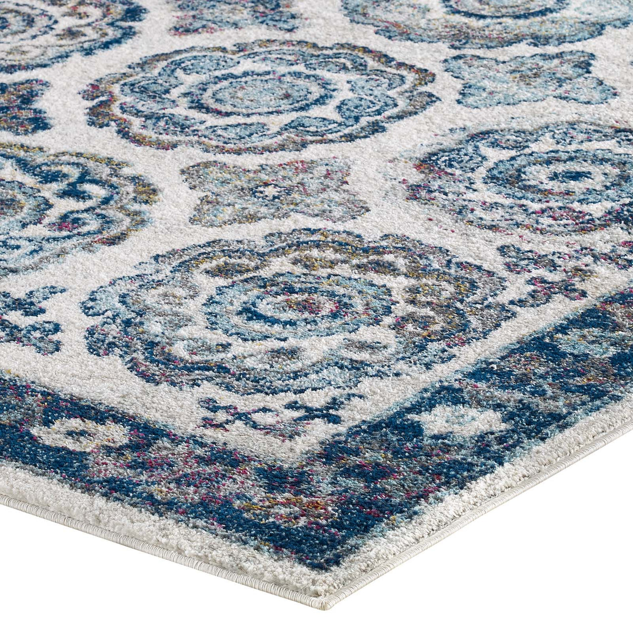 Chakra Karmic Contracts 5x8 Area Rug, Ivory & Blue