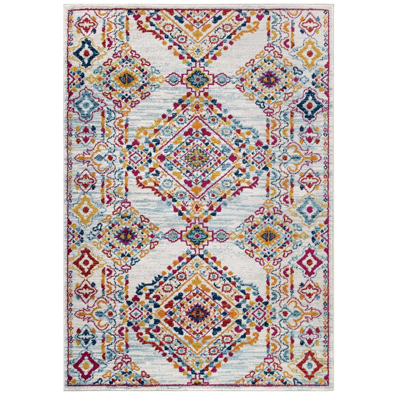 Chakra Alignment 5x8 Area Rug, Ivory, Blue, Red, Orange and Yellow