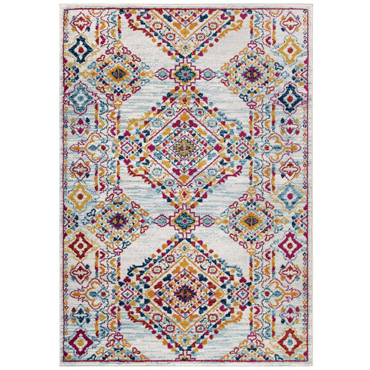 Chakra Alignment 5x8 Area Rug, Ivory, Blue, Red, Orange and Yellow
